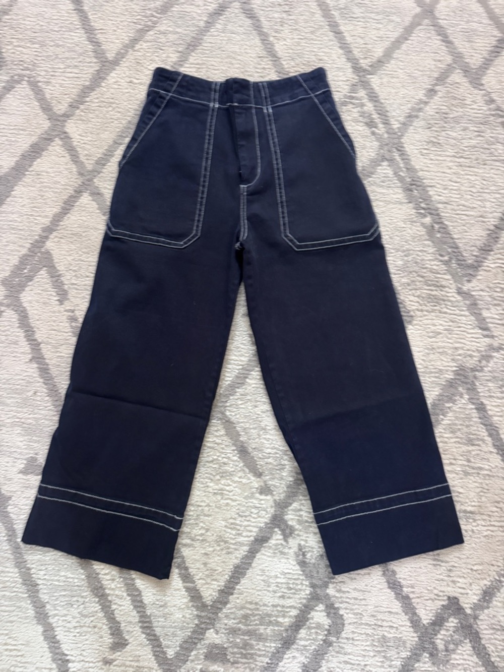 Anthropologie Navy Wide-Leg Pants with Contrast Stitching